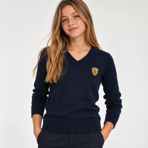 PULL EPAIS COL V FILLE MARINE XS