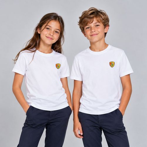 T SHIRT MANCHES COURTES BRODE BLANC 3-4 ANS