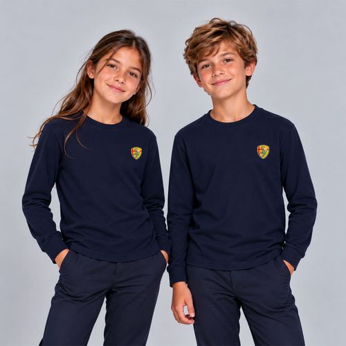 T SHIRT MANCHES LONGUES BRODE MARINE 3-4 ANS